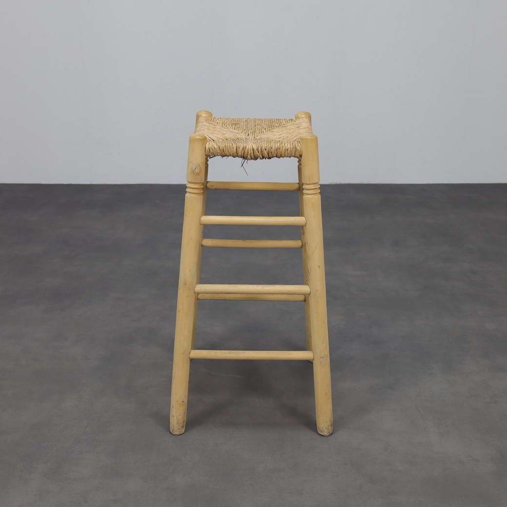 Set Of 4 Barstools In Wood And Cane, 1970s image 4