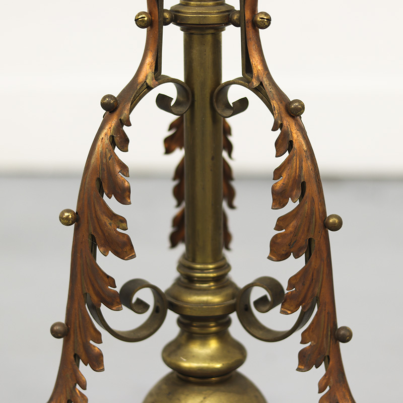 Antieke Staande Engelse Vloerlamp Roodkoper En Messing image 4