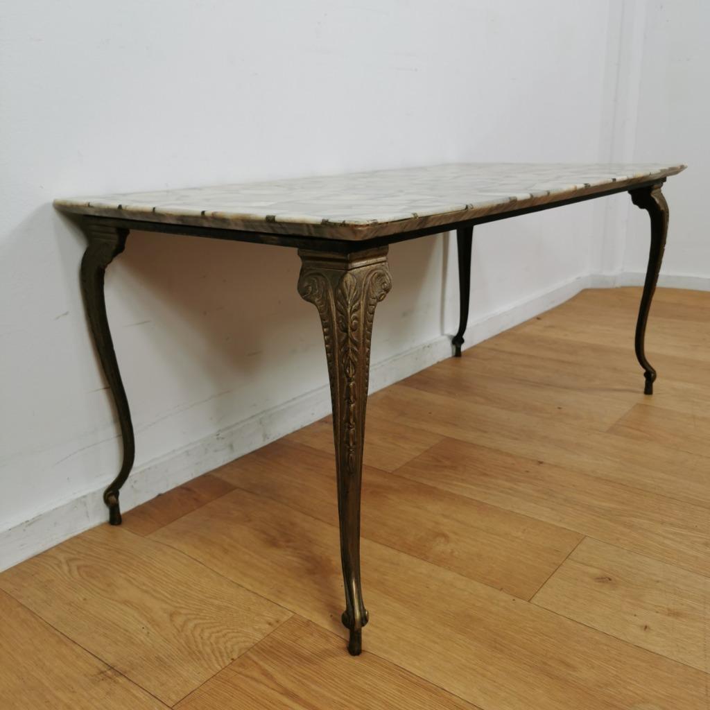 Vintage Messing Koffietafel Salontafel Met Marmer Blad 05 image 7