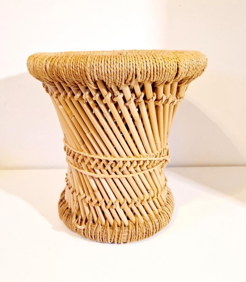 Vintage Bamboe Krukje Rotan Kruk Plantentafel Jaren 70 image 2