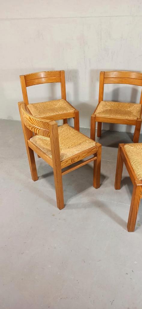 Set Van 4 Vintage Design Hout En Riet Eetkamerstoelen image 4