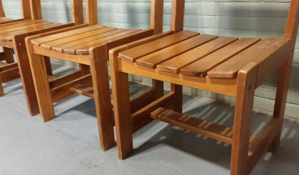 Set Van 4 Vintage Massief Grenen Eetkamerstoelen image 8