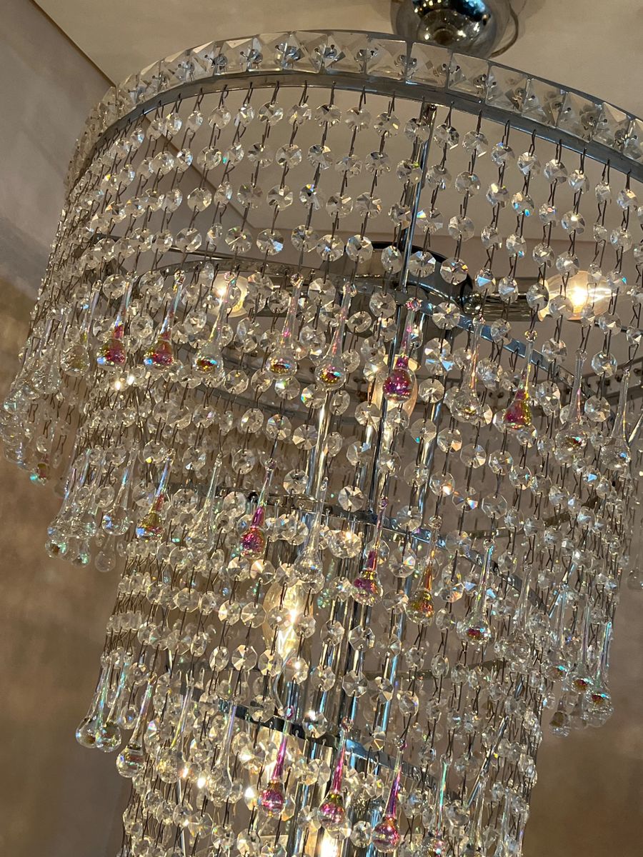Xxl Vintage Opaline Teardrop Kroonluchter Pegels Kristal Hanglamp image 2
