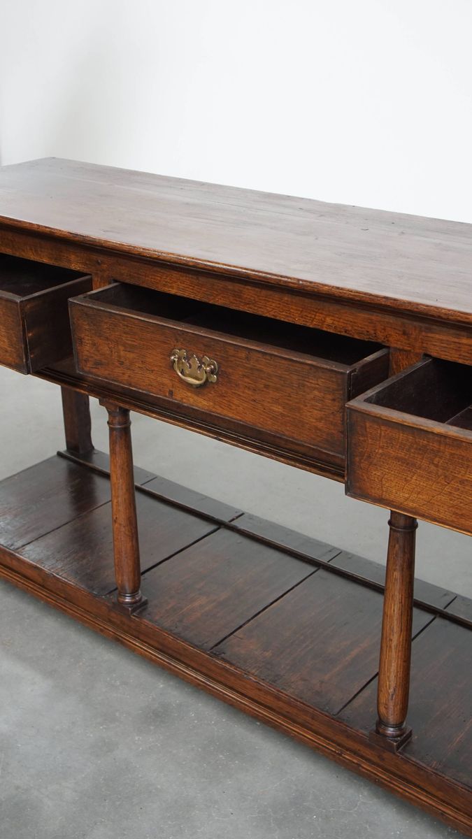 Prachtige Antieke Engelse Double Based Side Table/ Dressoir Van Eikenhout image 7