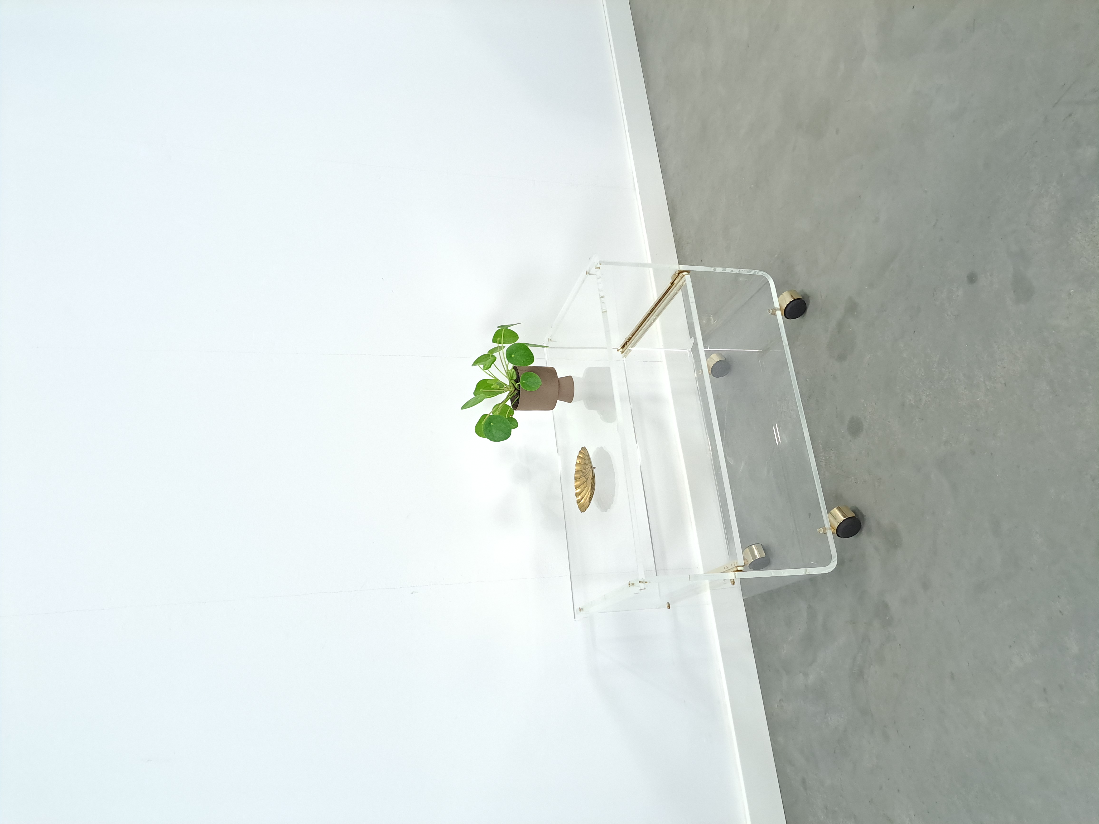 Space Age Plexiglas Trolley Met Messing, Tv Meubel image 18