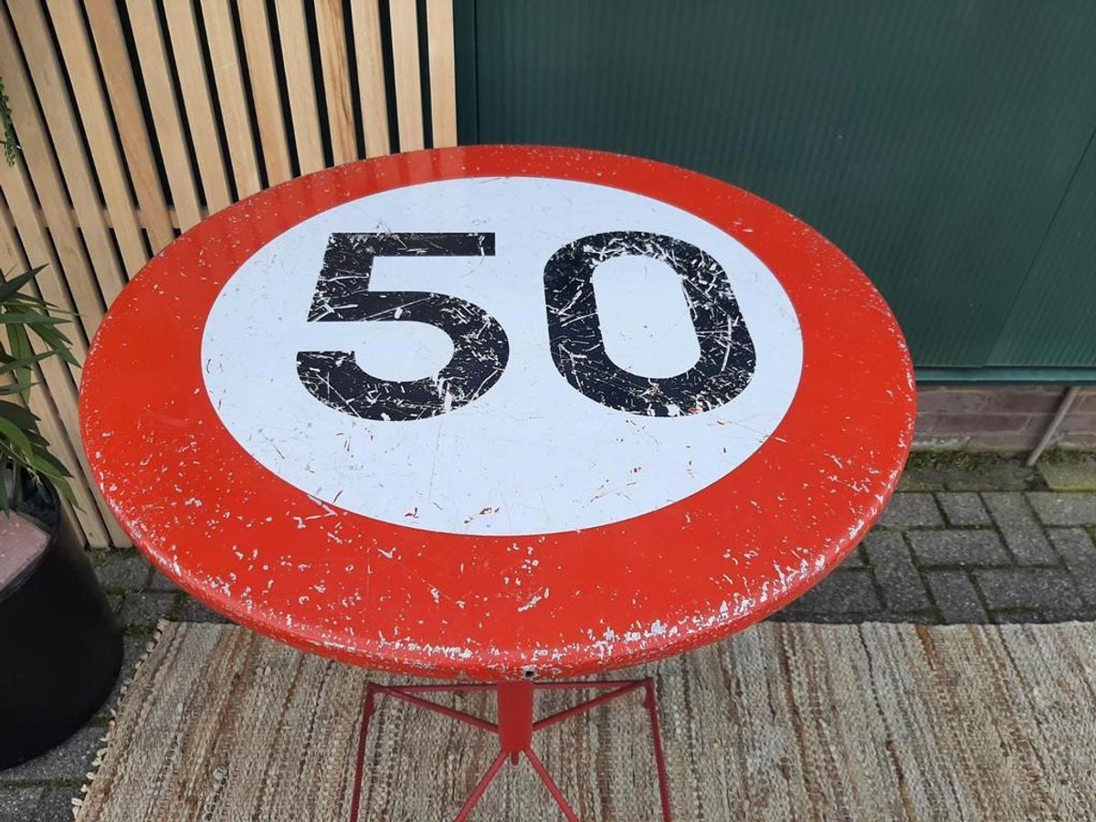 Vintage Sta Tafel 50 Km Verkeersbord Ø 60 Cm Tuinfeest Party image 8