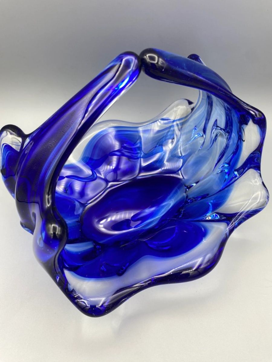 Vintage Glazen Schaal Mand 50's Blauw Lux Glass Faconne Main Austria image 4