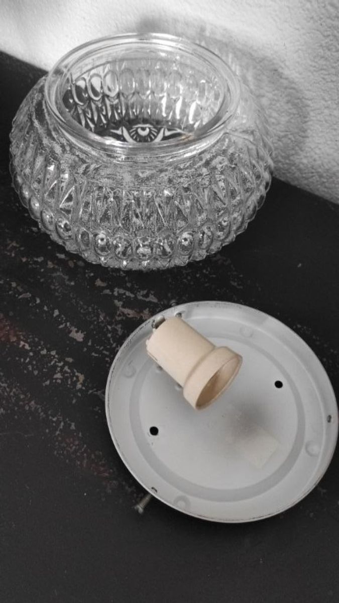 Vintage Plafondlamp Glas Rond Met Kleine Rondjes image 5