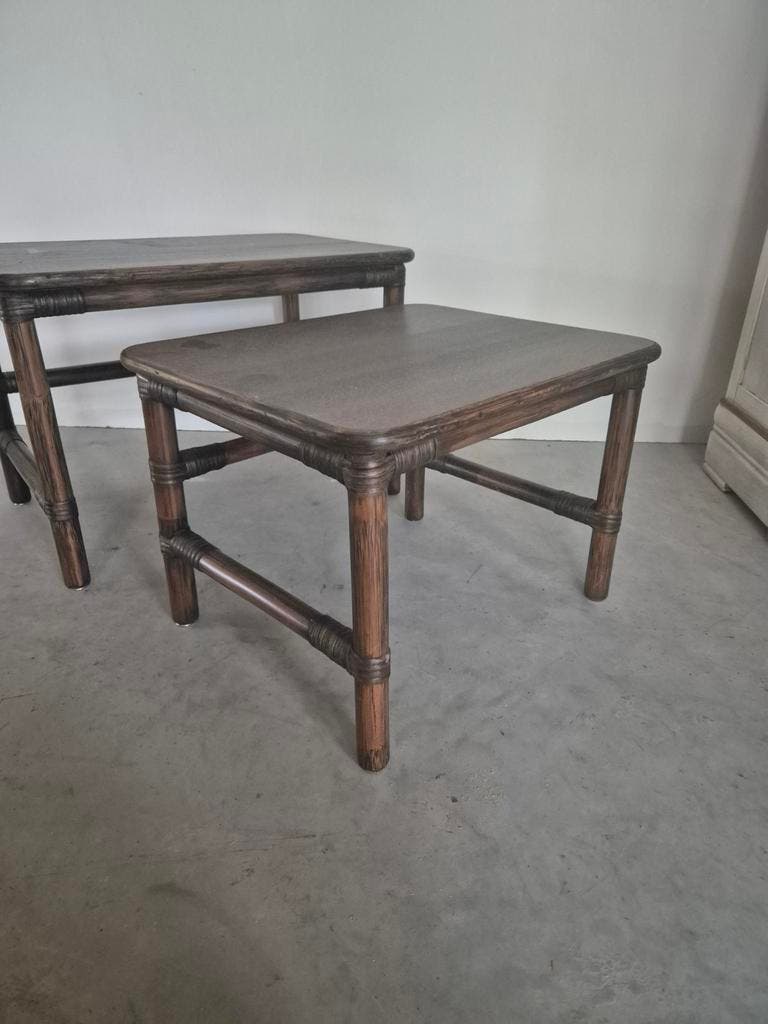 Vintage Bamboe En Hout Nest Tafeltjes . image 4