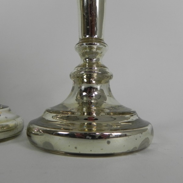 Set Van 2 Kwikzilveren Kandelaars, Rond 1900 (armeluiszilver) image 7