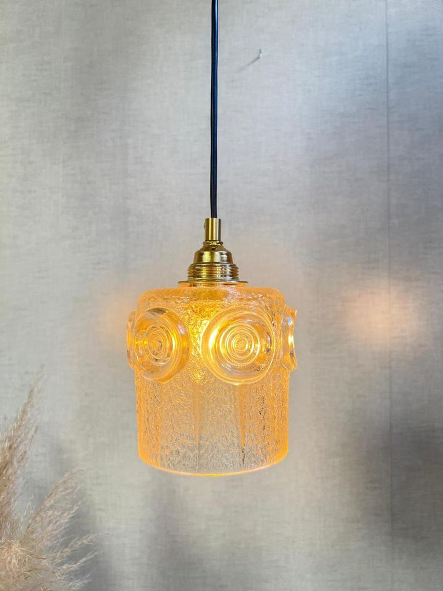 Hanglamp Amberkleurig Glas Goudkleurig Armatuur Jaren 70 image 7