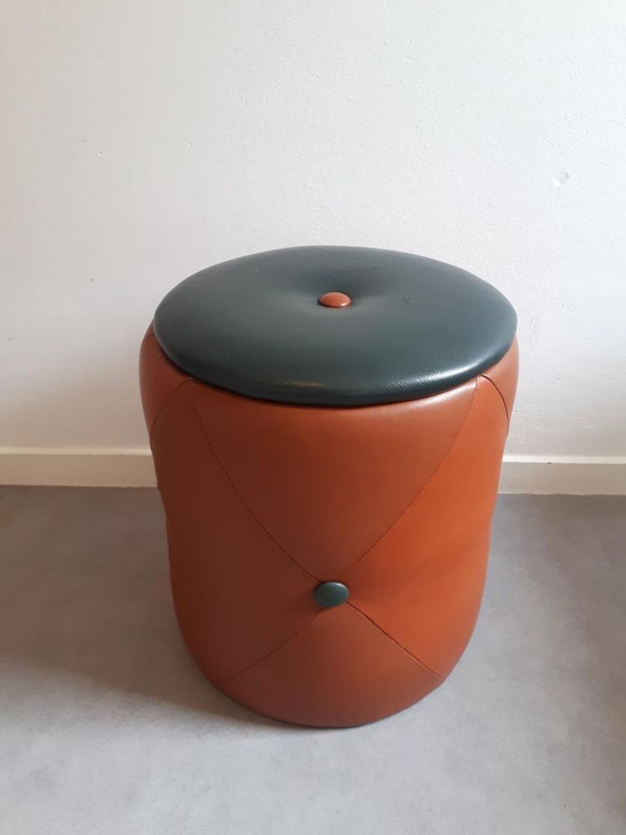 Vintage Poef Opbergruimte Retro Leren Poef Poefje image 2