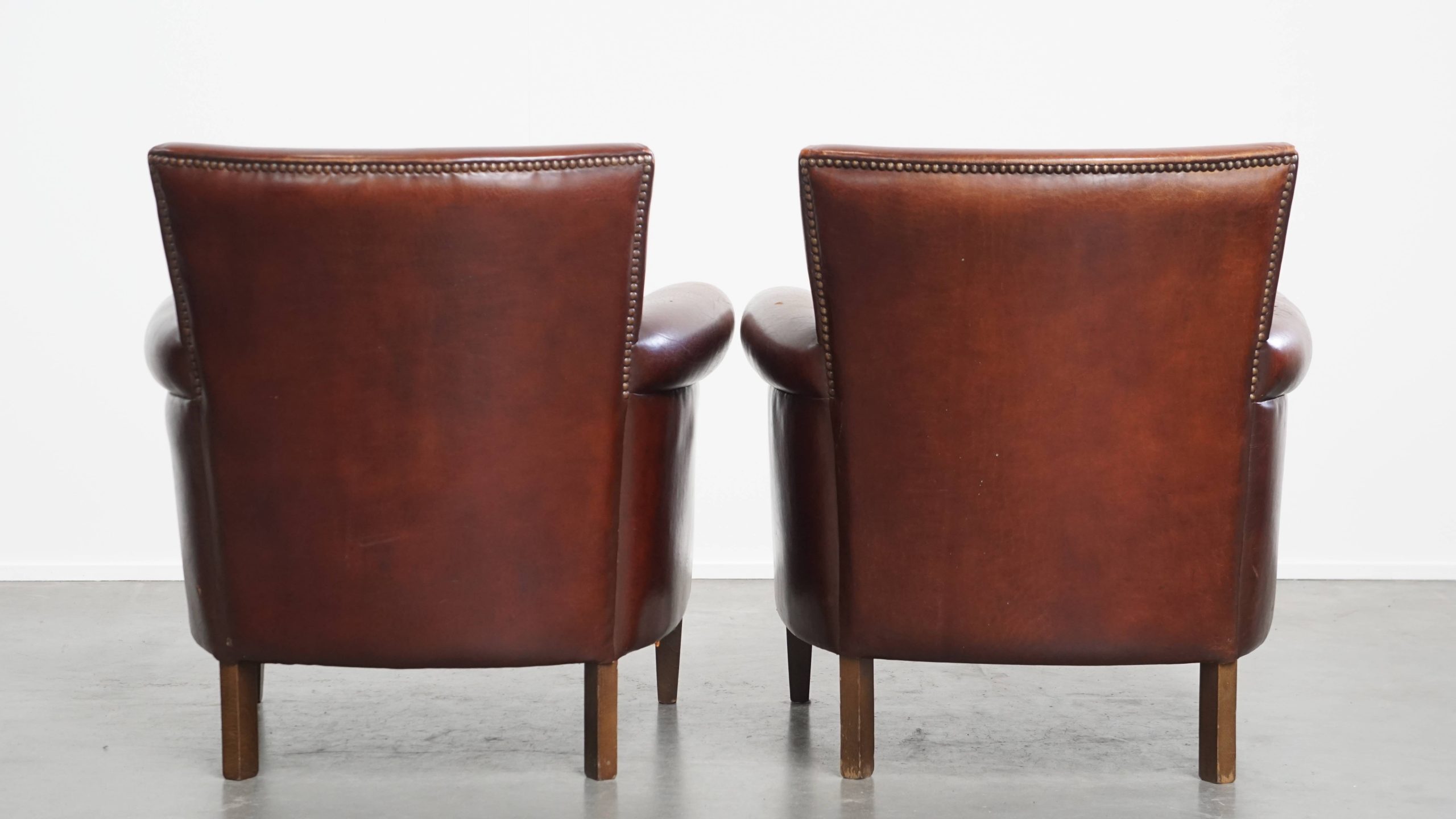 Karaktervolle Set Van 2 Vintage Schapenleren Armchairs Met Warme Kleuren En Een Mooi Patina image 4