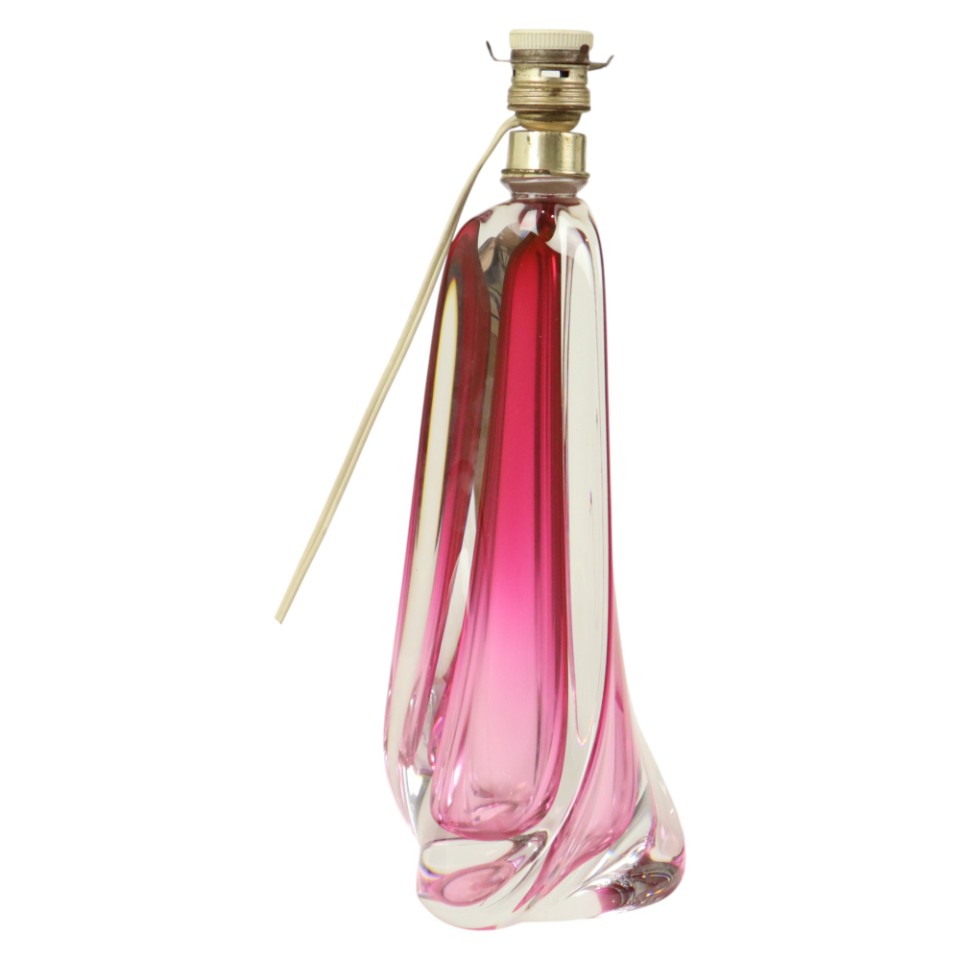 Paarse Roze Tafellamp Kristal Val Saint Lambert Swirl Jaren 60 image 9