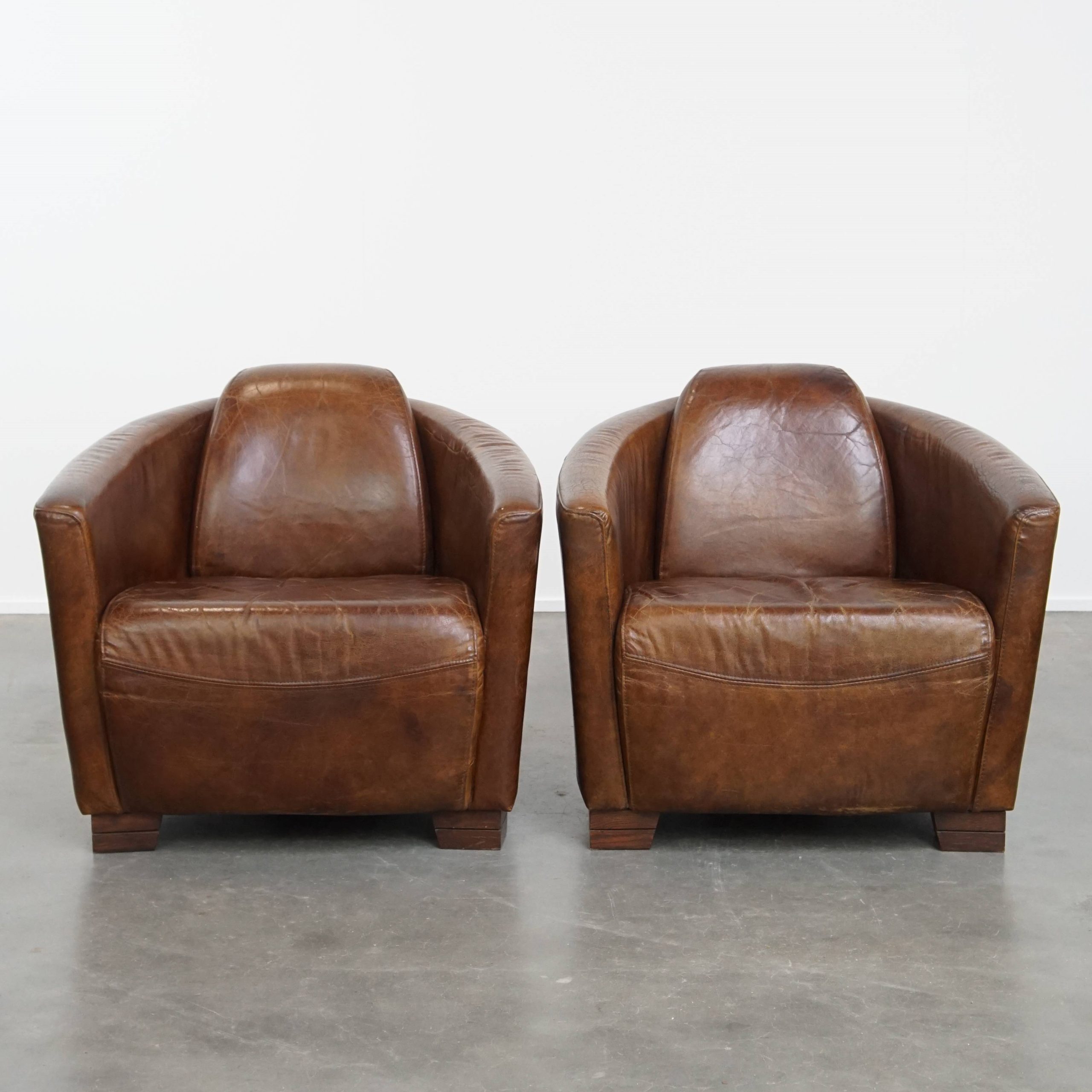Set Van 2 Unieke En Comfortabele Bruine Rundleren Aviator Design Fauteuils/ Armchairs image 2