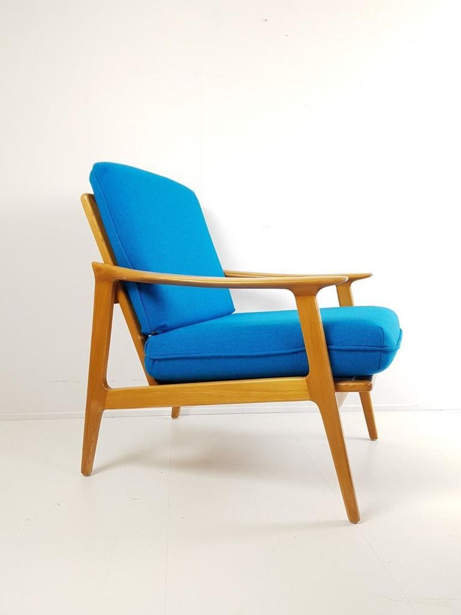 2 Blauwe Fauteuils | Wollen Ploegstof Blauw Vintage image 2