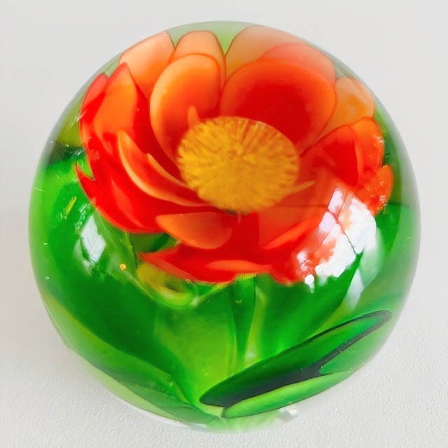 Vintage Murano Glas Presse Papier Oranje Bloem 1970’s image 6