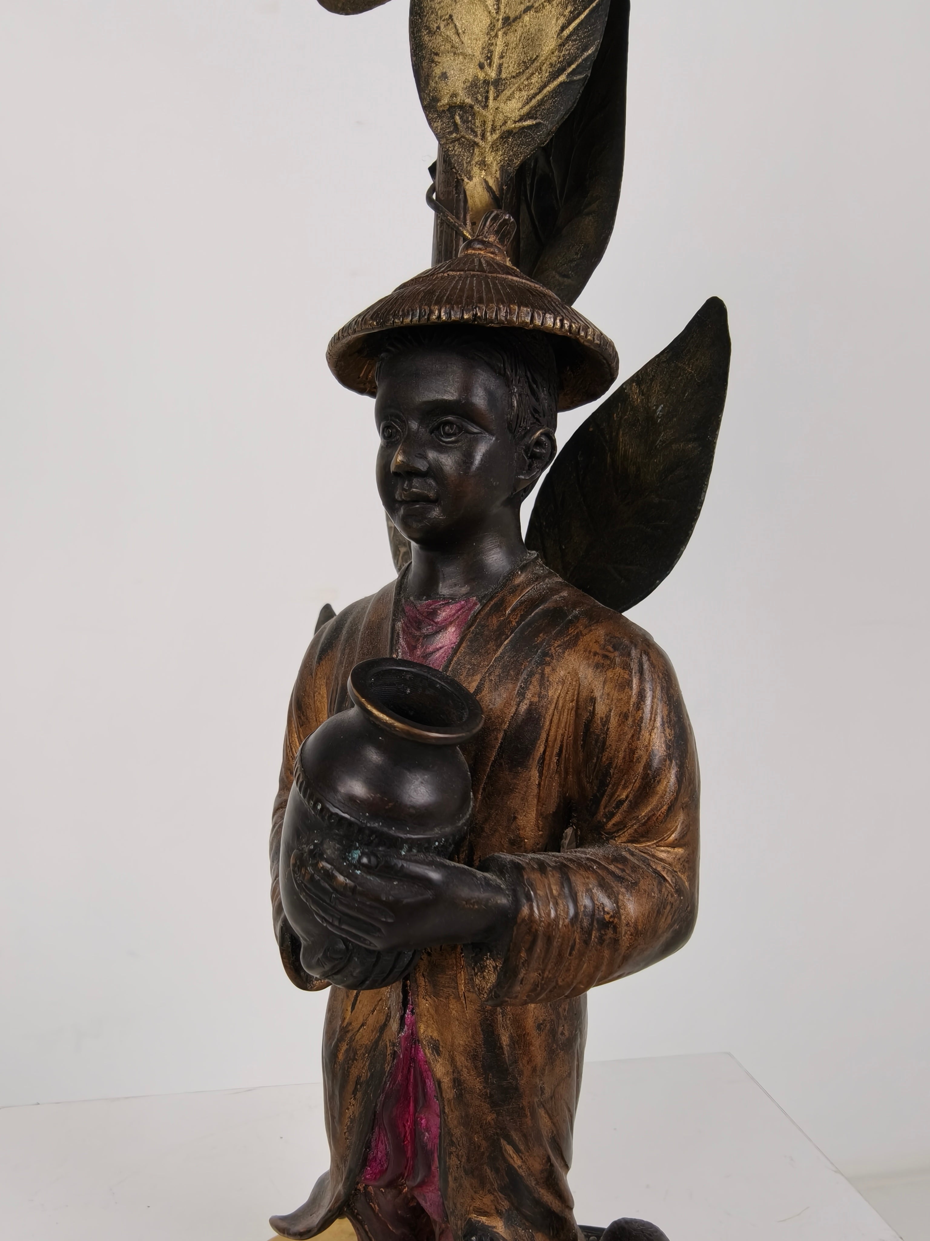 Prachtige Chinoiserie Bronzen Tafellamp Met Jongen, Aap En Boom – Ca. 1940 image 6
