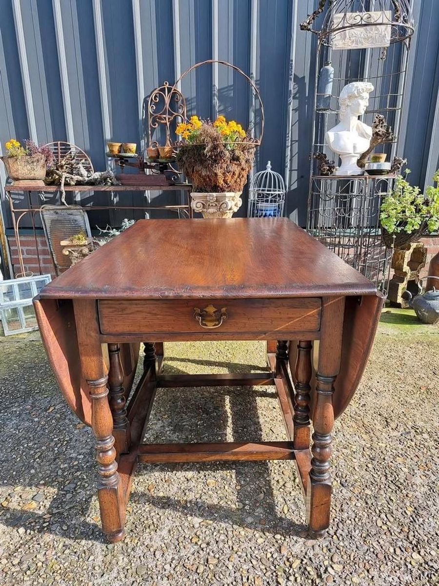 Prachtige Antieke Eiken Engelse Hangoortafel Afm. 70/188x121 image 3