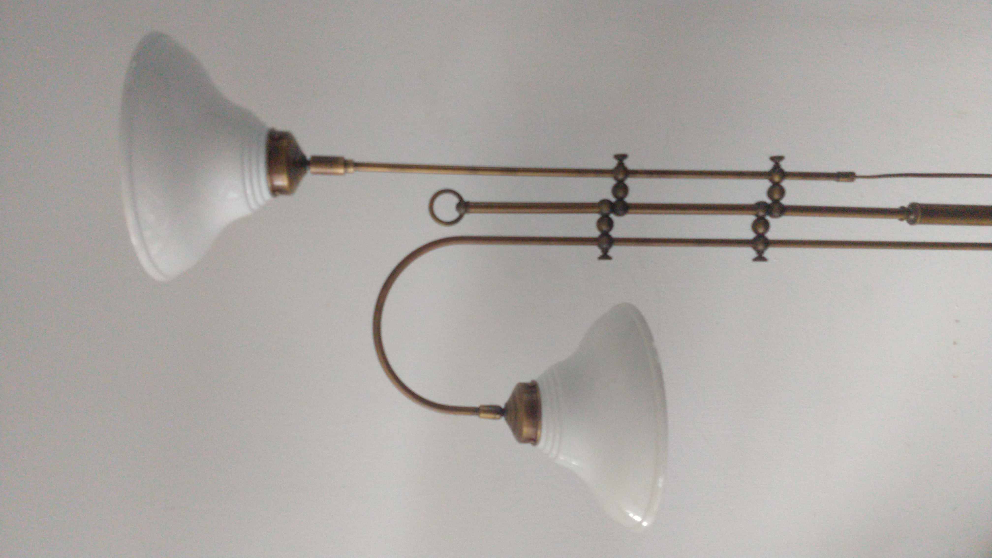 Vintage Messing Vloerlamp Met Metalen Emaille Kappen image 12