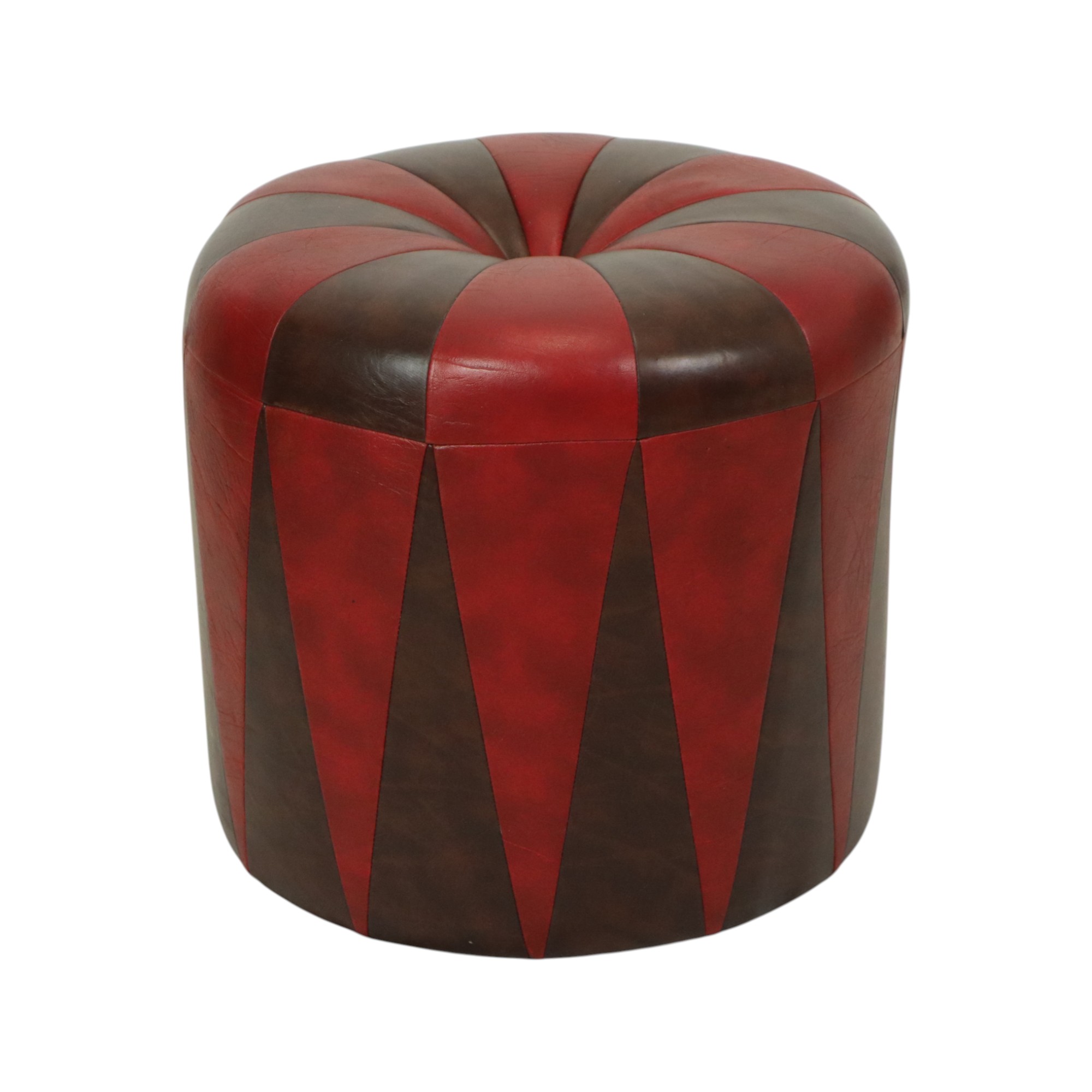 Ronde Vintage Poef Bruin Rood Tweekleurig Skai Sixties image 2
