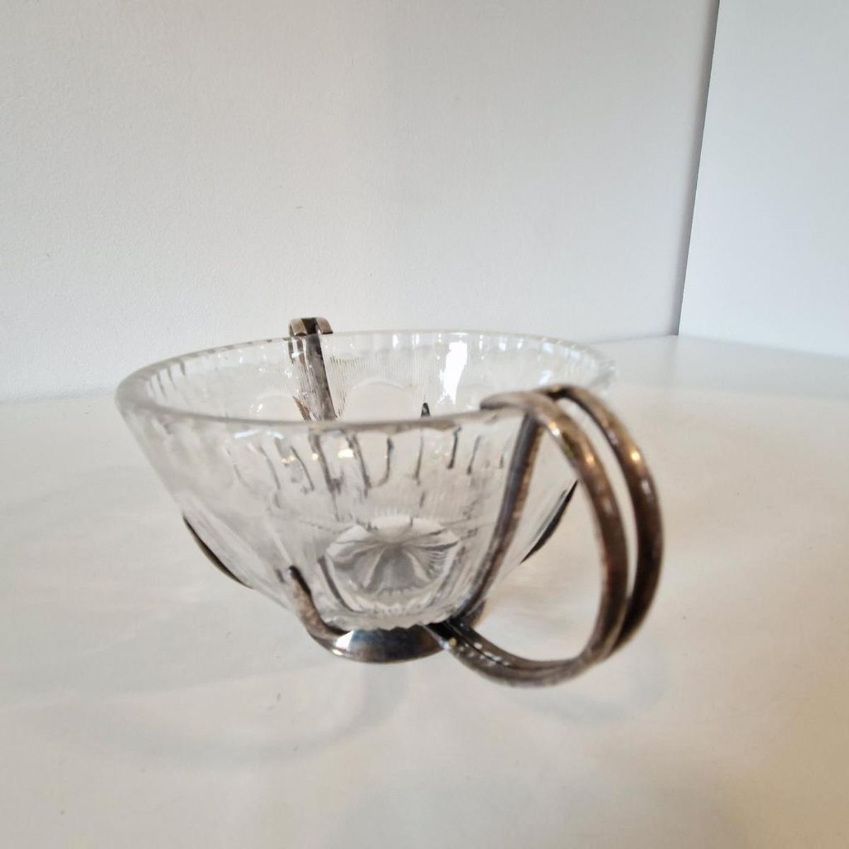Antieke Kristal Met Zilver Suikerpot Schaal image 5