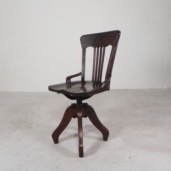 Eiken Bureaustoel, Atelierstoel, In Hoogte Verstelbaar, Jaren 30 image 4