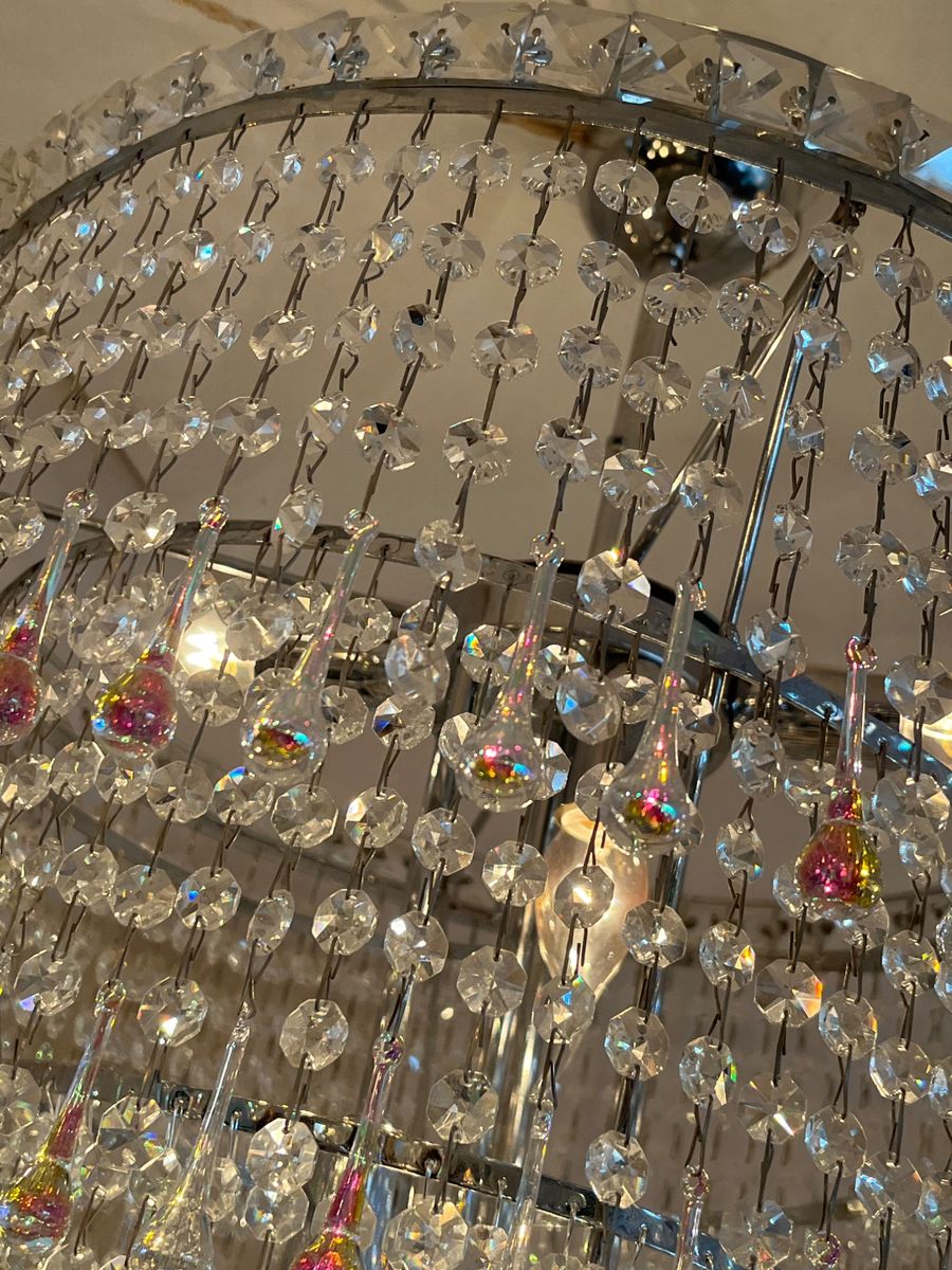 Xxl Vintage Opaline Teardrop Kroonluchter Pegels Kristal Hanglamp image 8