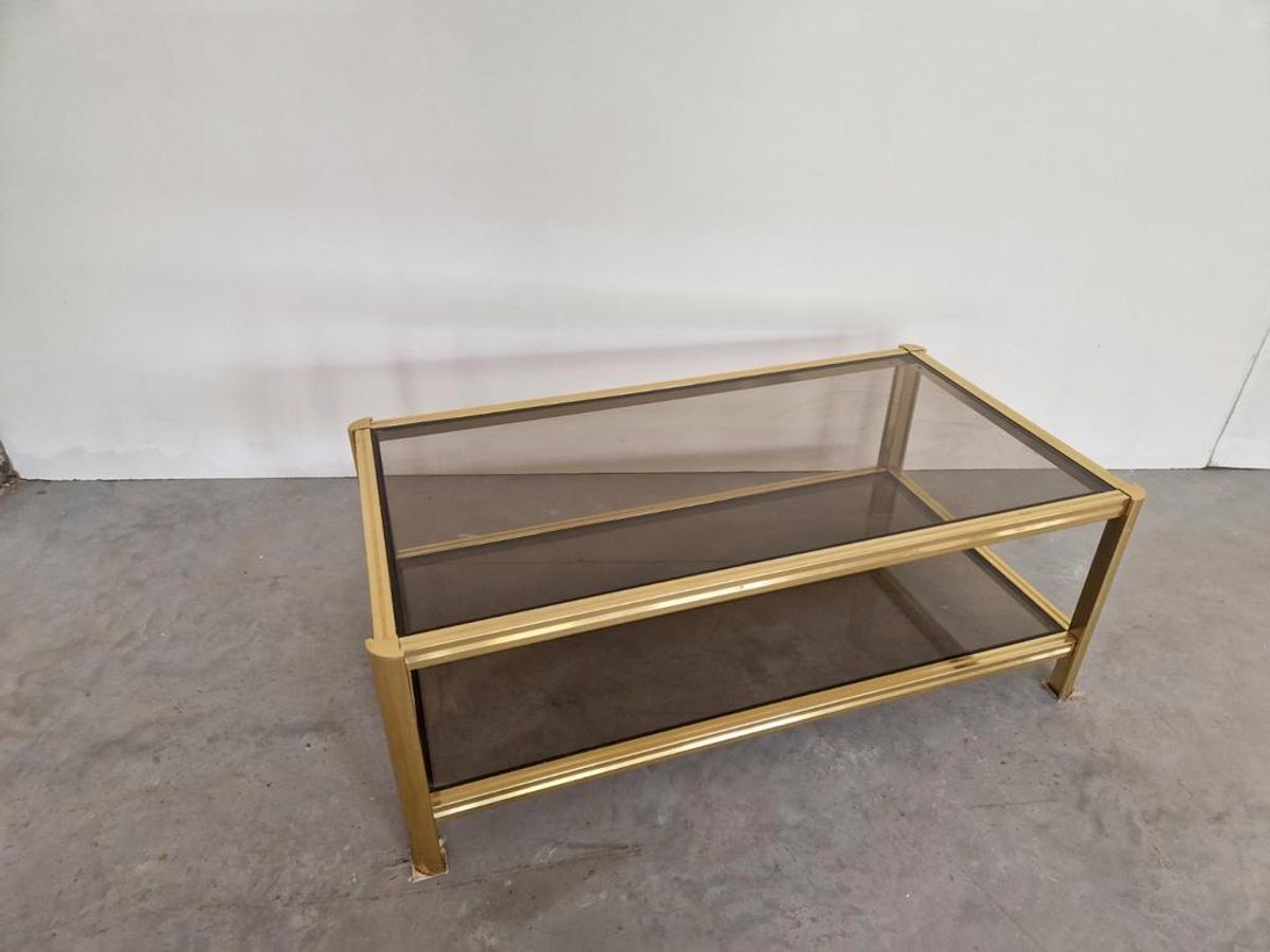 Hollywood Regency Salontafel Goud Gerookt Glas image 5