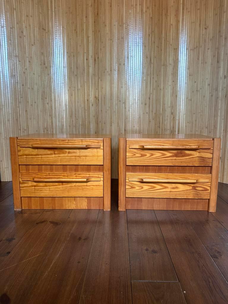 Set/2 Vintage Grenen Nachtkastjes / Ladekastjes image 6