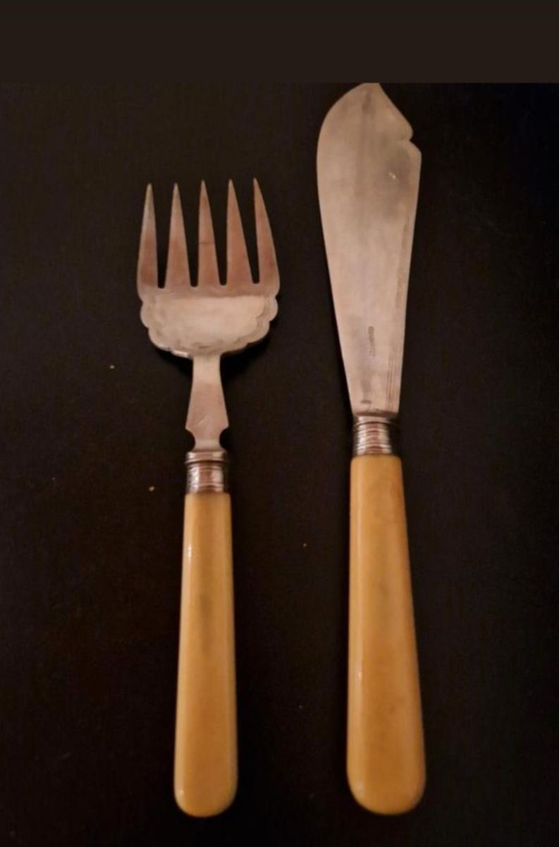 Antiek Walker And Hall Groot Vis Serveerset, Zilver Gemerkt image 3
