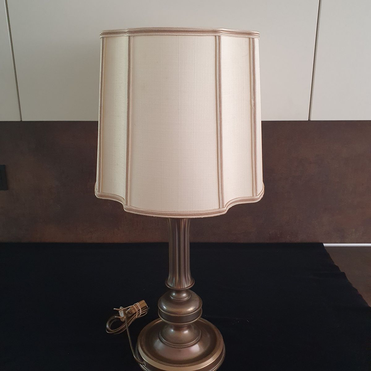 Vintage - Tafellamp - Kastlamp - Messing - Stoffen Kap - Herda image 8