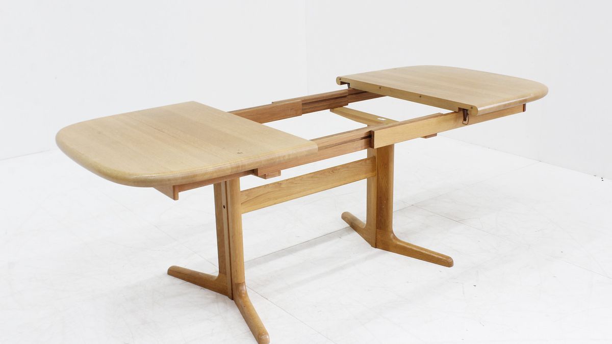 Vintage Deense Ovalen Uitschuifbare Eettafel Tafel Massief Hout image 2