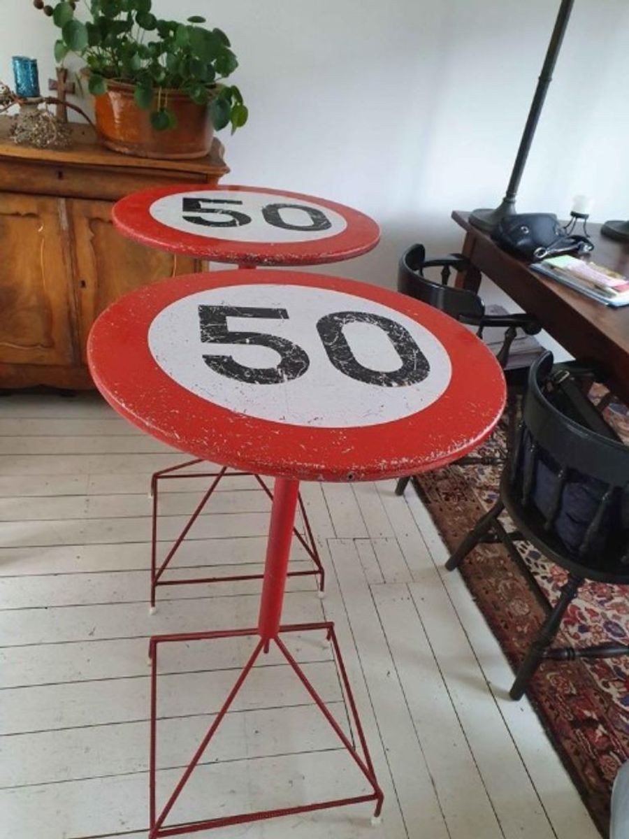 Vintage Sta Tafel 50 Km Verkeersbord Ø 60 Cm Tuinfeest Party image 6