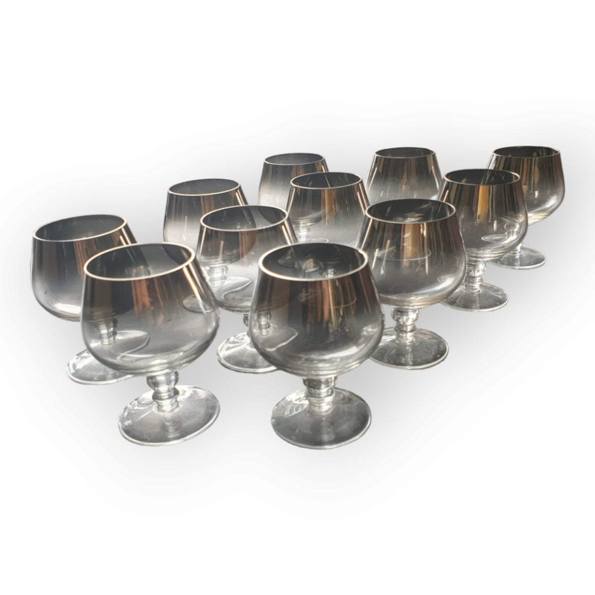 Set Van 11 Vintage Jaren 60 Zilver Ombre Cognac Glazen image 8