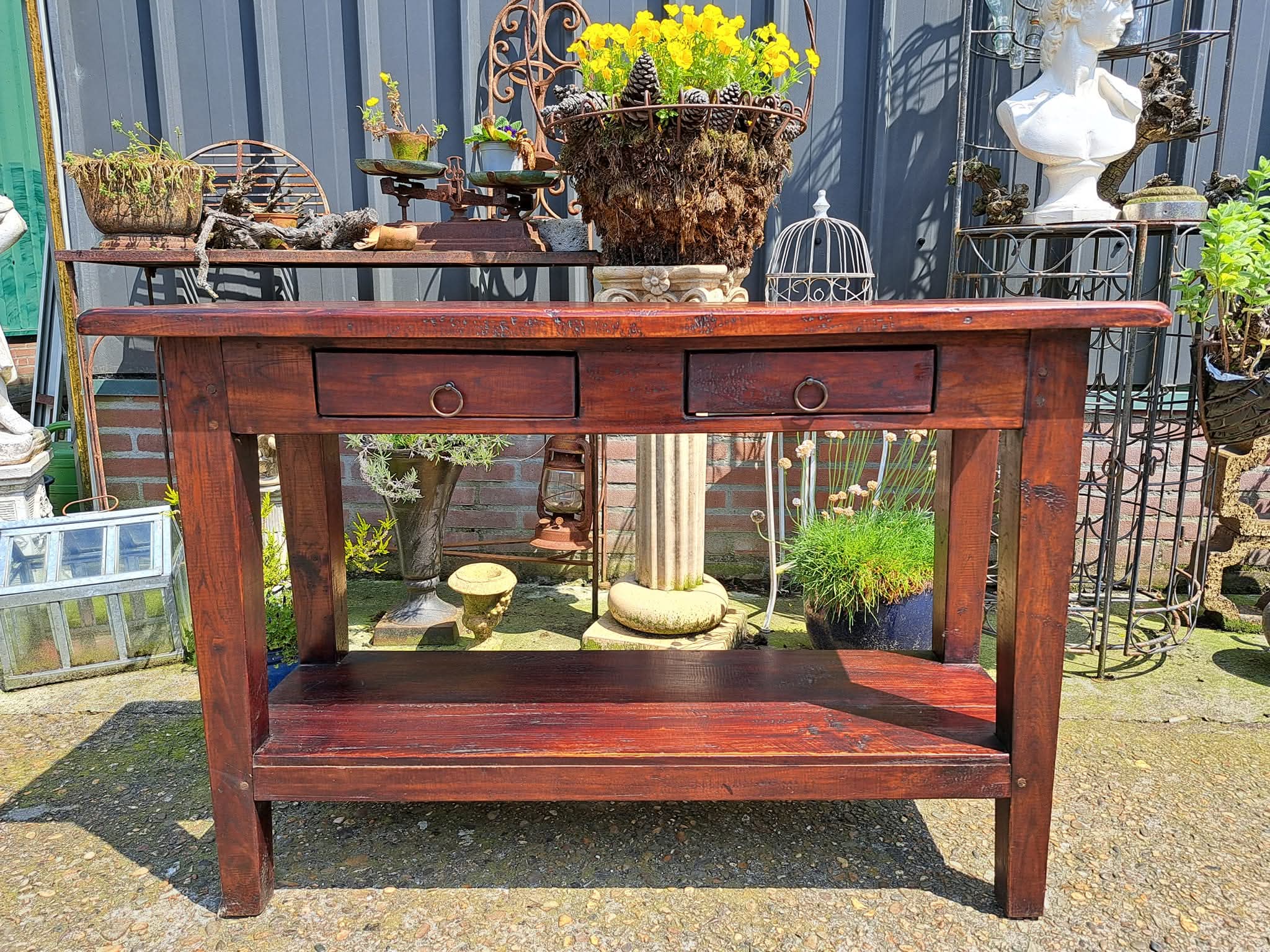 Donker Teakhouten Sidetable, Wandtafel, Console Afm. 120x40cm En 74cm Hoog image 2