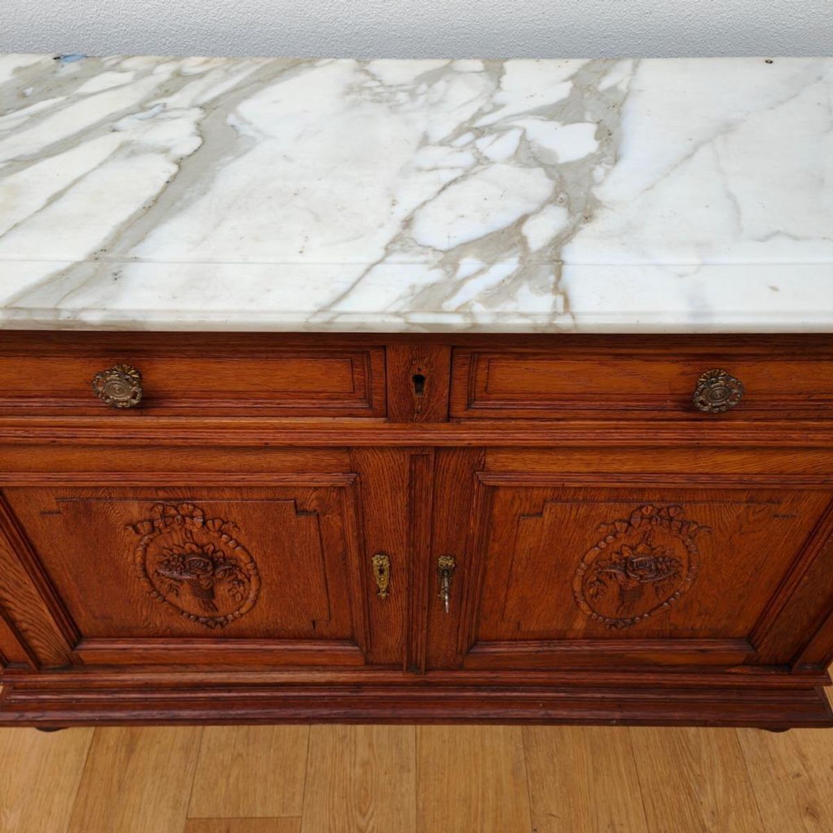 Vintage Antiek Dressoir Commode Ladekast Badkamermeubel Met Marmer Blad 707 image 12