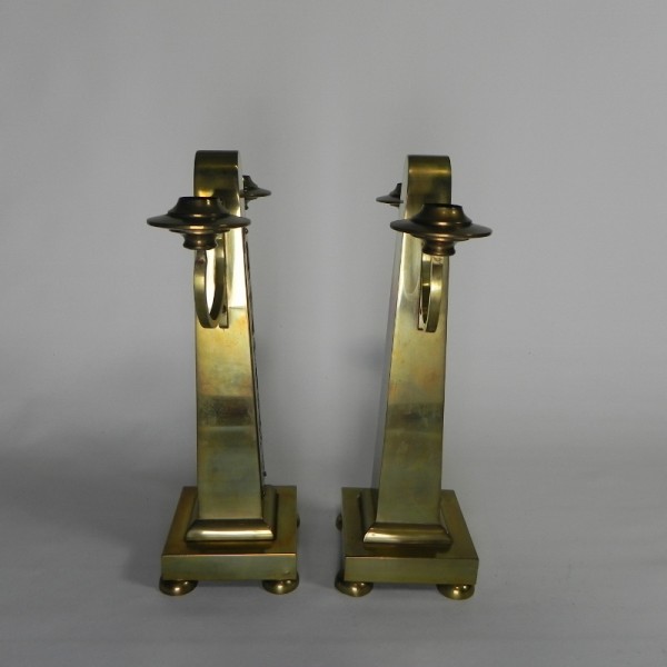 Set Van 2 Messing Art Nouveau Kandelaar, Rond 1910 image 6