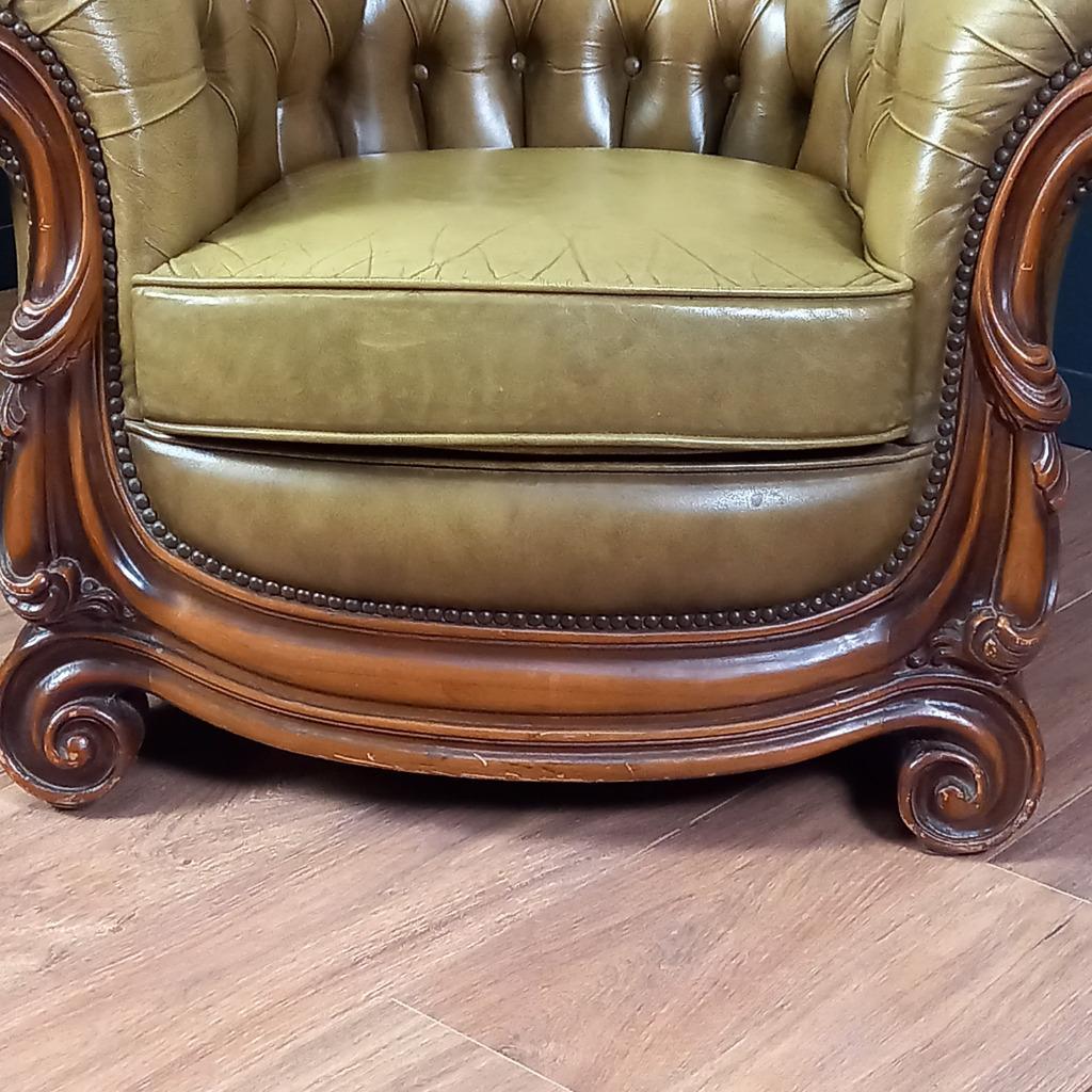 Vintage Leren Chesterfield Clubfauteuil In Barokstijl image 11
