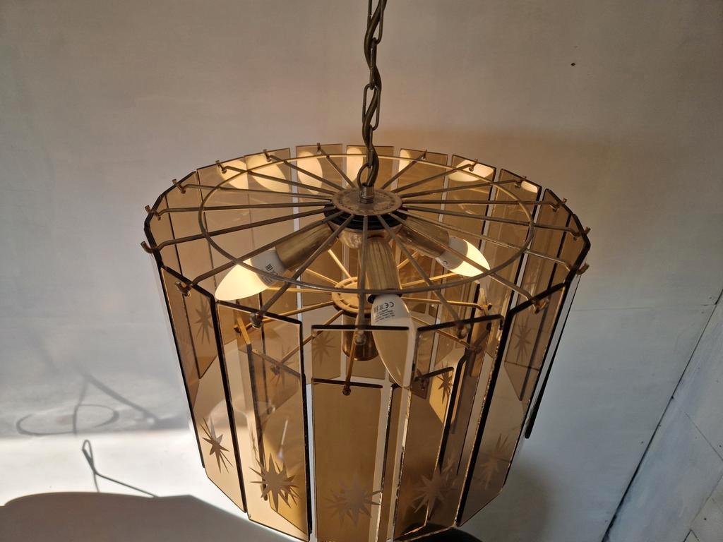 Vintage Waterval Kroonluchter Met Geslepen Gerookt Glas. image 6
