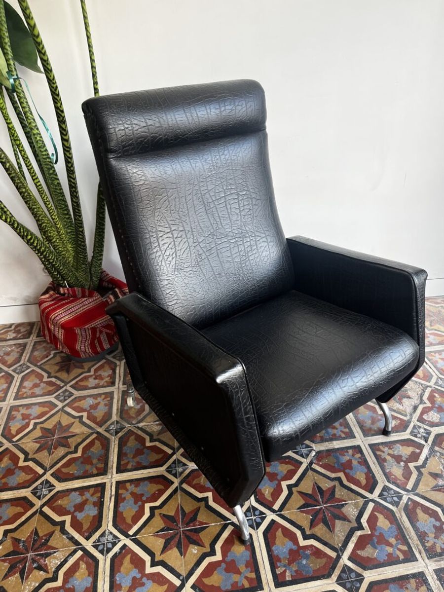 Mid-century Fauteuil 🖤 Zwarte Skai image 2