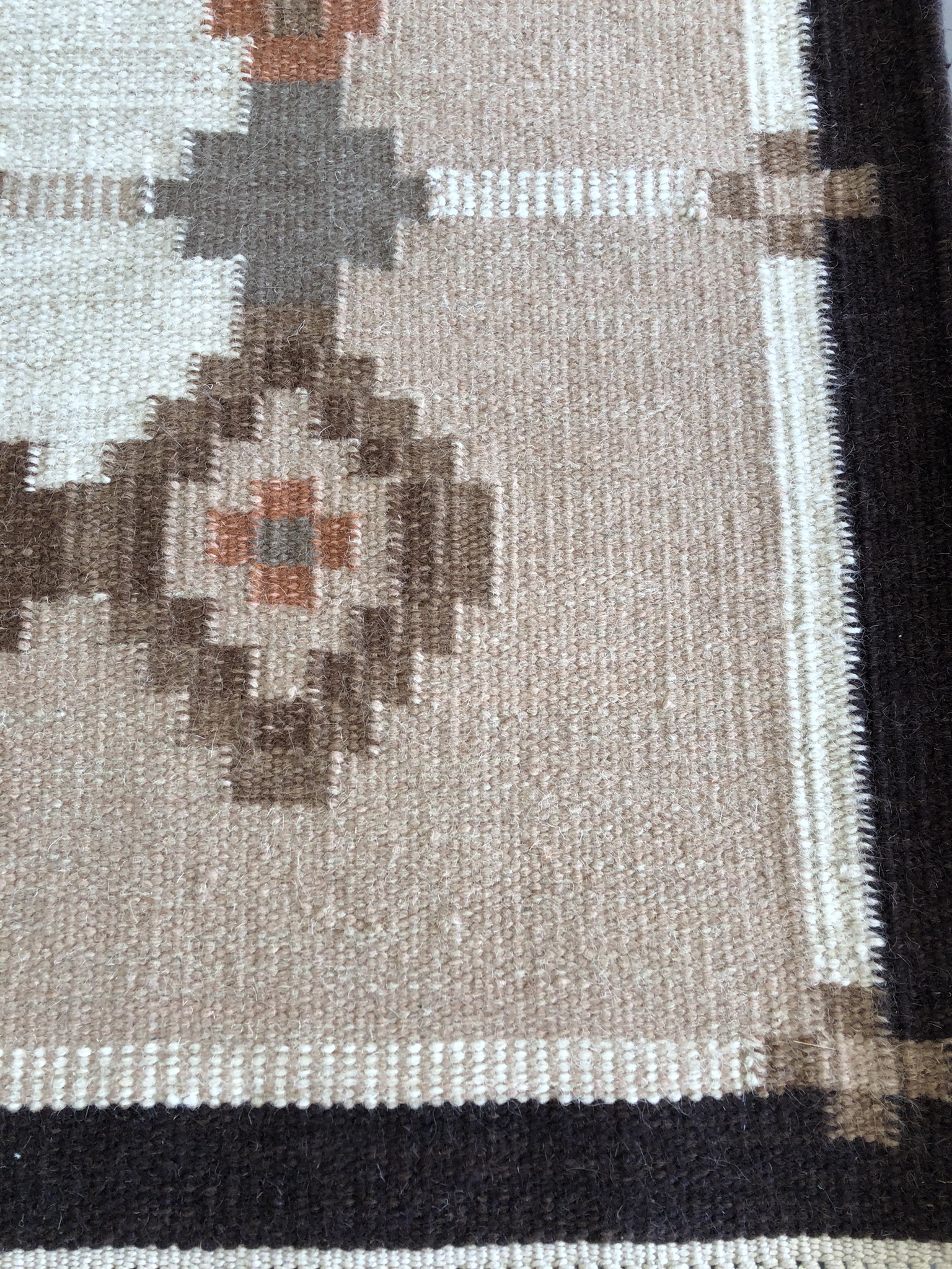 Handgeweven Wollen Scandinavisch Rollakan Vloerkleed Kelim Bruintinten image 3