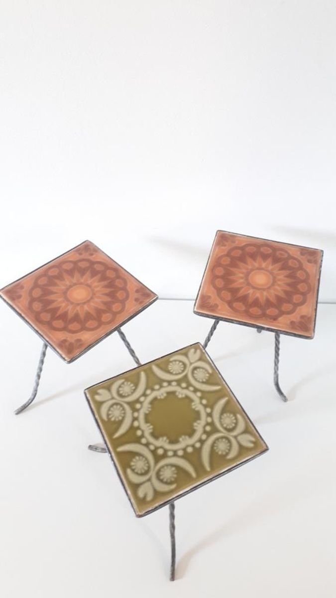 3 Vintage Plantentafels Tegel Tafeltje Jaren 70 image 3