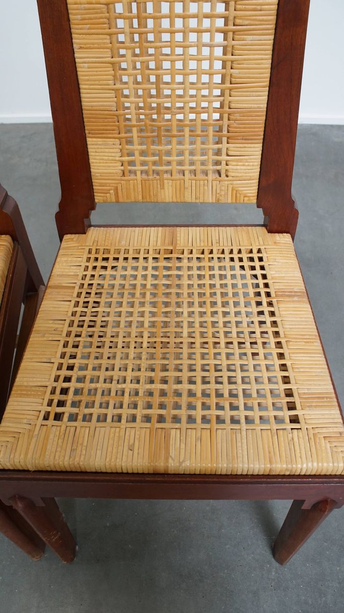 Leuke Set Van 2 Houten Art Deco Design Eetkamerstoelen Met Een Rieten Zitting En Rugleuning image 7