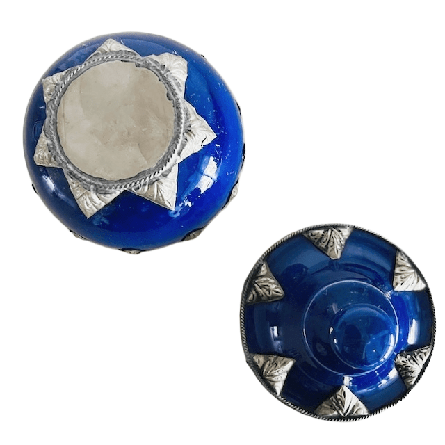Marokkaans Keramisch Dekselpotje Blauw Filigraan Zilvernikkel image 6
