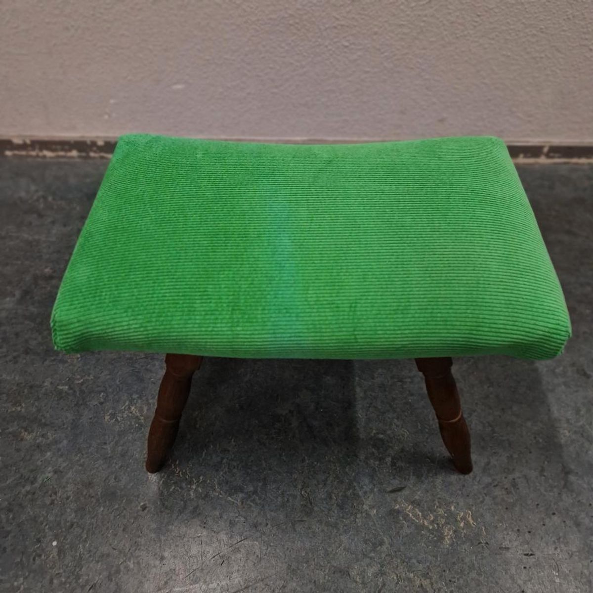Vintage Voetenbank Jaren 60 / 70 Nieuw Bekleed Groene Ribstof image 6