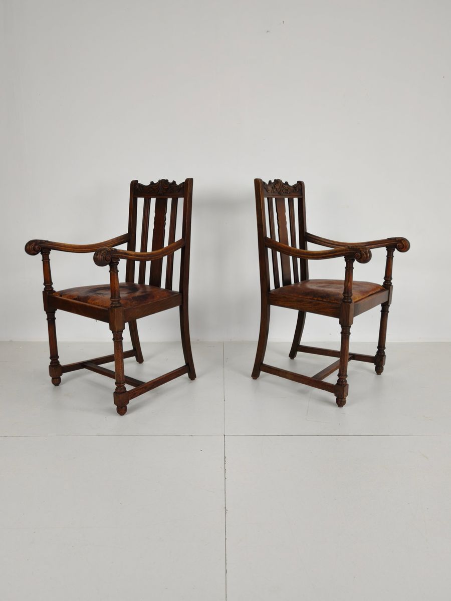Paar F. Parker & Son Eikenhouten Fauteuils – 19e-eeuws Engels image 2
