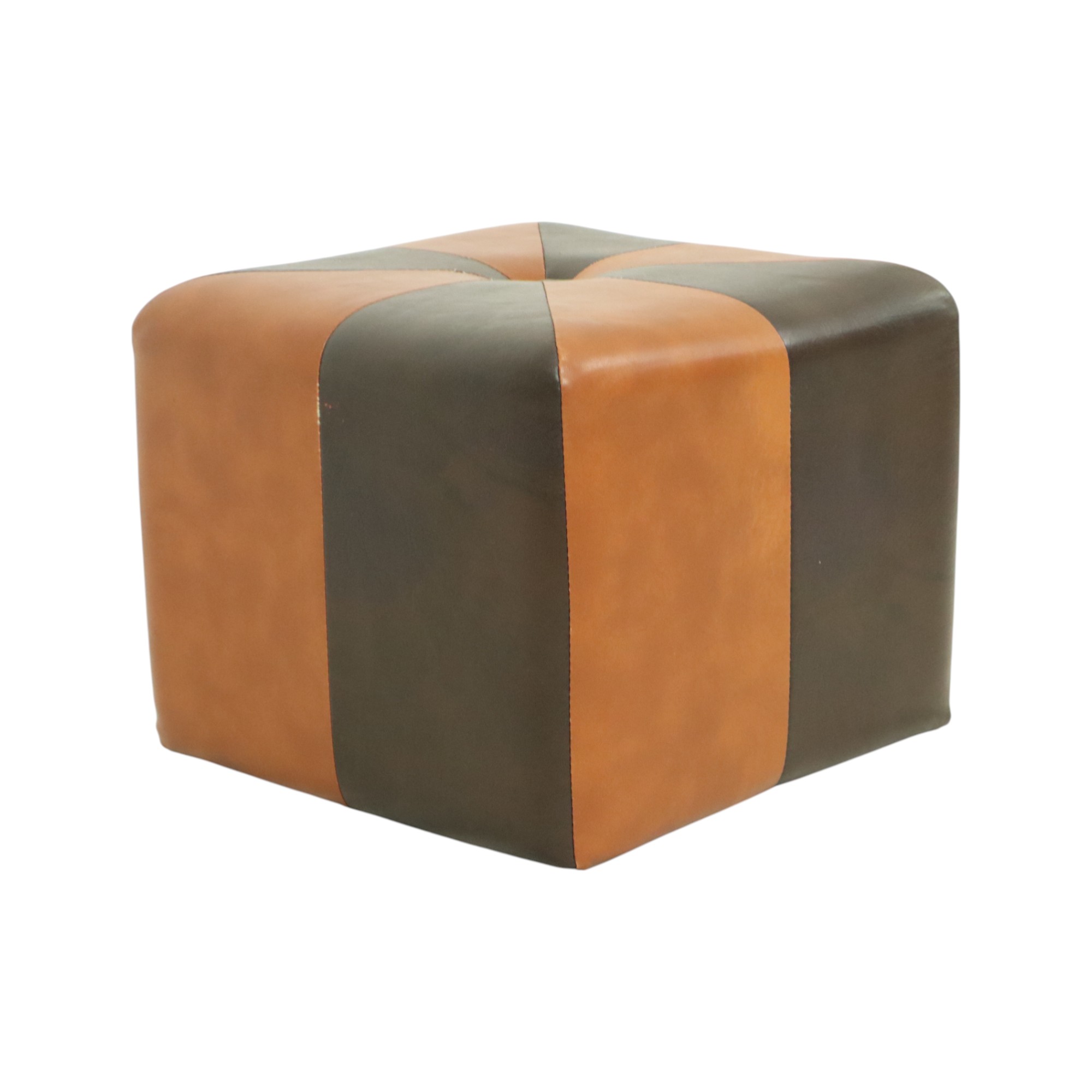 Vierkante Poef Skai Kunstleder Bruin Camel Patchwork 41cm image 9