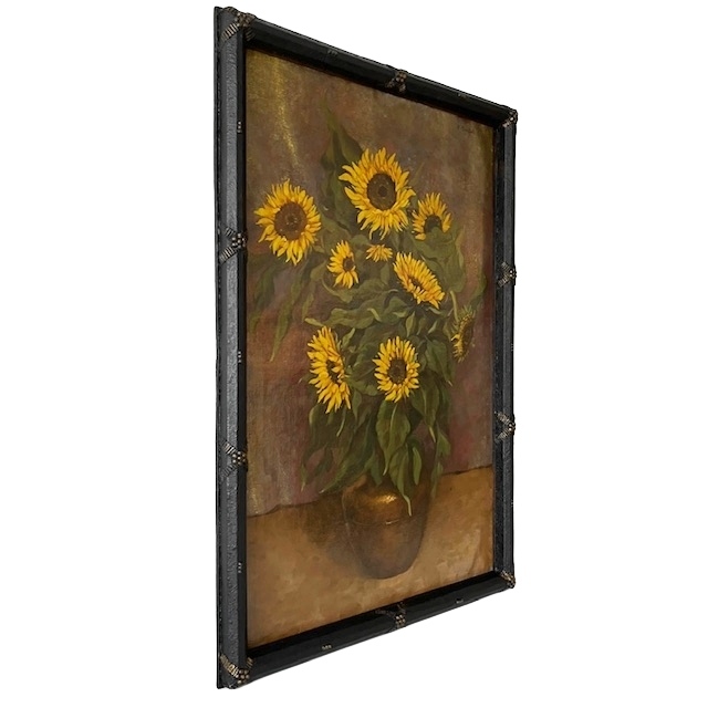 Antiek Xl Schilderij Zonnebloemen Olieverf M. Bertels 1920’s image 5