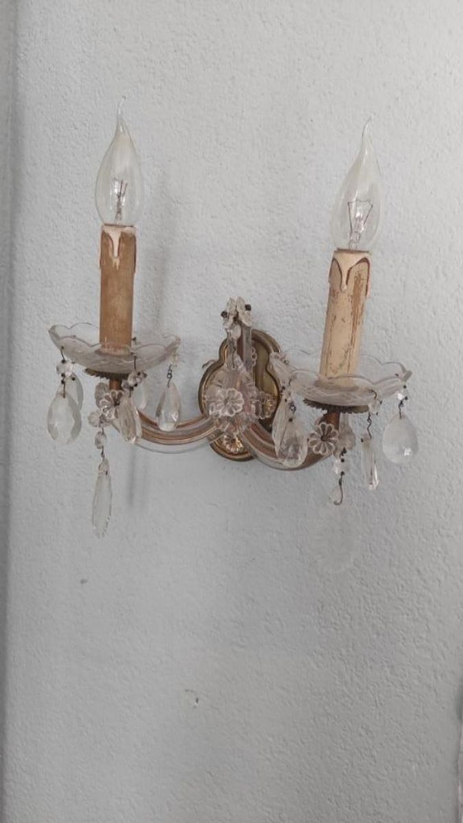 Vintage Brocante Wandlamp Met Glazen Pegels image 6